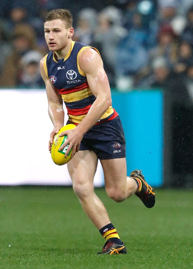AFL 2016 Rd 18 - Geelong v Adelaide GEELONG, AUSTRALIA - JULY 23: Rory Laird of the Crows in action during the 2016 AFL Round 18 match between the Geelong Cats and the Adelaide Crows at Simonds Stadium on July 23, 2016 in Geelong, Australia. (Photo by Adam Trafford/AFL Media)
